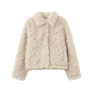 荒荒家高级富贵感翻领长毛外套2025冬季新款保暖软糯绒茸仿皮草女