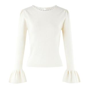 秋水伊人圆领白色毛针织衫2025秋冬新款女装百搭质感简约打底上衣