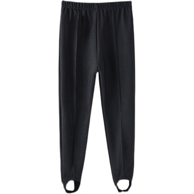 2021黑色锦纶细条纹弹力健美裤