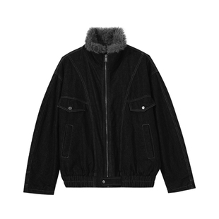 Hualun冬季牛仔羊羔绒外套男款加绒棉衣夹克男韩版高级感保暖棉服