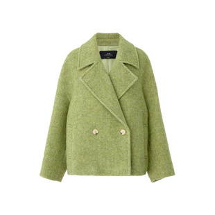 AUM噢姆冬季通勤抹茶绿刷毛粗花呢短大衣外套