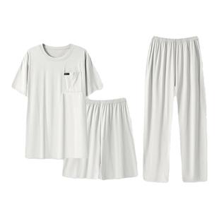 夏季睡衣男士莫代尔棉短袖三件套装薄款休闲加肥加大码夏天家居服