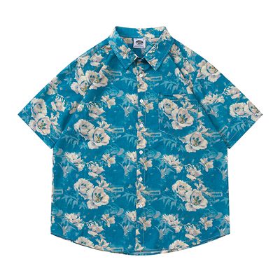 TRAVEL ISLAND 待花盛放 复古植物油画花朵印花夏威夷风短袖衬衫
