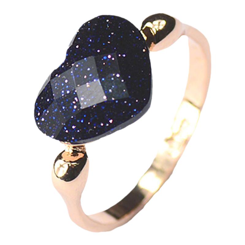 紫砂石爱心形女简约蓝砂星空石戒