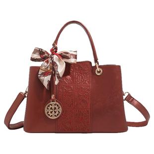 母亲节礼物红色包包女新中式刺绣手提包中年妈妈喜婆婆婚宴斜挎包