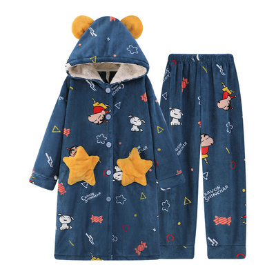 猫人儿童睡袍男童秋冬款