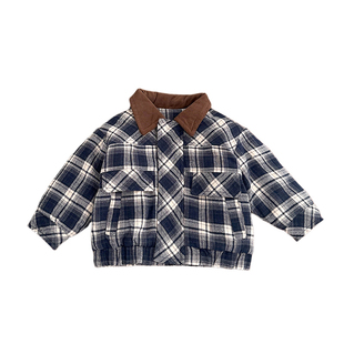 男童冬款翻领棉衣套装男宝宝韩版格子加厚保暖外套婴儿加绒束脚裤