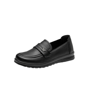 大东女鞋妈妈鞋2026新款春季软底舒适平底浅口皮鞋女款一脚蹬单鞋