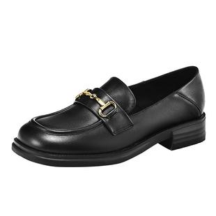 达芙妮乐福鞋女2026新款春季平底单鞋女黑色英伦风小皮鞋春款女鞋