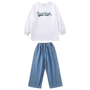 少儿街舞服装hiphop男童牛仔裤嘻哈风炸街春秋女童机械舞演出服潮