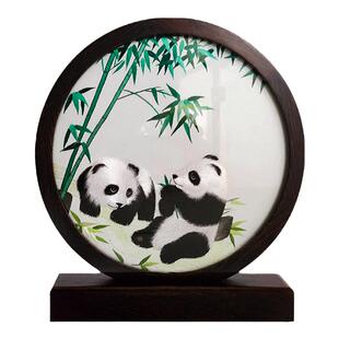 纯手工熊猫蜀绣中国风双面绣实木摆件装饰品成都纪念品商务礼品