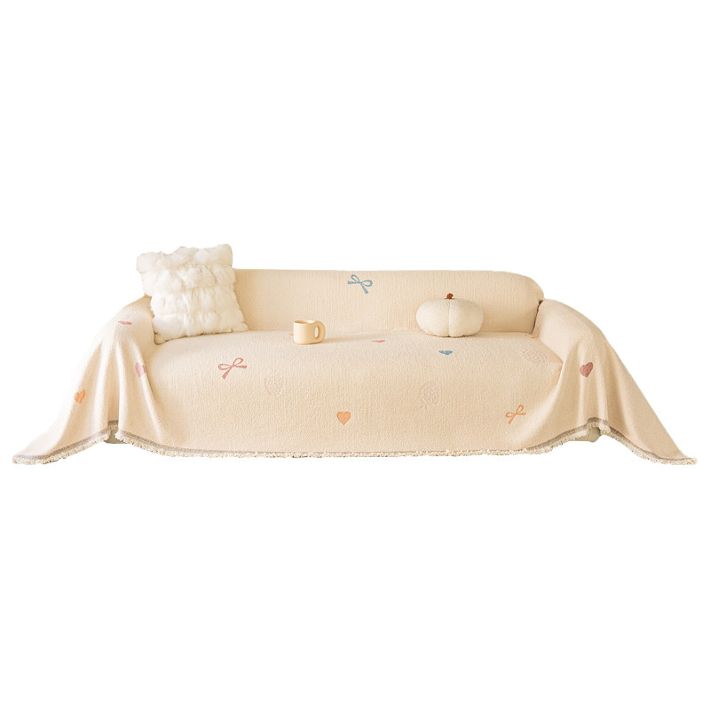 奶油风沙发盖布巾四季通用2026新款固定防滑坐垫防猫抓沙发盖毯冬