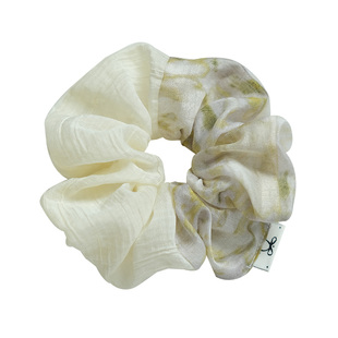 《柠檬之夏》原创小众天丝麻奶黄色系法式大肠圈方巾发绳拍照发饰