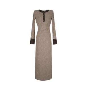 大婷婷 长裙长袖冬季新款拼接连衣裙双层收腰复古裙子DT1866