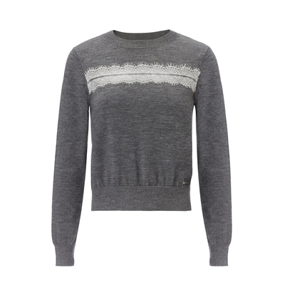 HSIYOUNWOO薄羊毛蕾丝针织打底衫