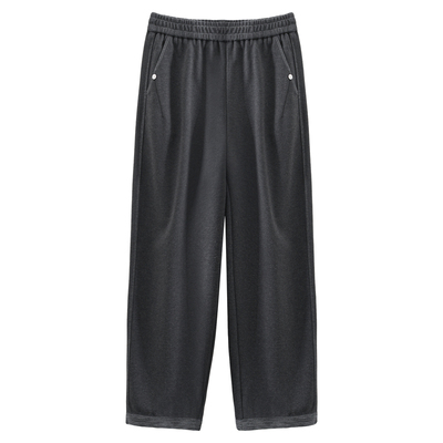 秋冬新款小个子灰色九分毛呢奶奶裤女高腰宽松阔腿加厚休闲萝卜裤