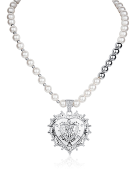 1JINN M2M 复古哥特朋克爱心吊坠项链珍珠拼接不规则轻奢镶钻配饰