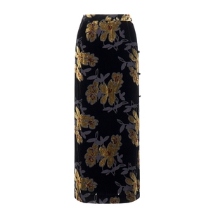 新中式真丝半裙』naivee纳薇25秋新中式老钱风丝绒烧花直筒裙长款