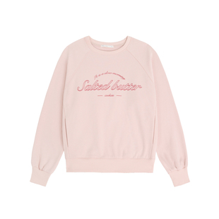 「MISAZ」Salted butter拼接插肩袖加绒套头印花卫衣 蜜桃/布朗尼