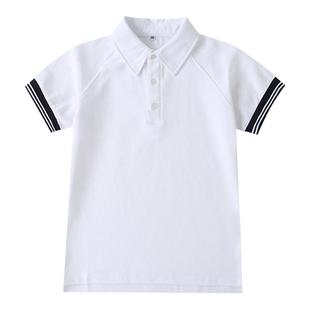 伊顿校服兰诗中小学生英伦夏装短袖T恤校服藏青白色插肩袖 Polo衫