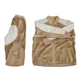 轻质巡逻土黄色珊瑚绒秋冬透气抗静电保暖19巡逻套装边防绒衣裤