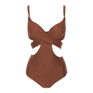 韩国INS性感带钢圈小胸大胸聚拢镂空露腰绑带温泉度假连体游泳衣