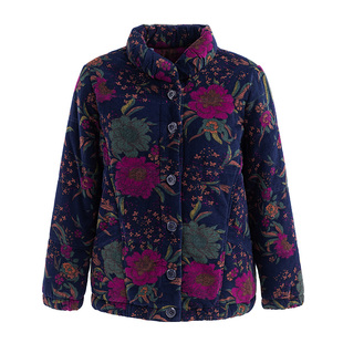 妈妈冬季棉衣短款灯芯绒老年人棉袄女加厚宽松纯棉奶奶装大花棉服