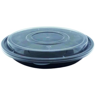 1250美式凸盖一次性餐盒打包盒带盖圆形外卖食品级扁圆快餐加厚