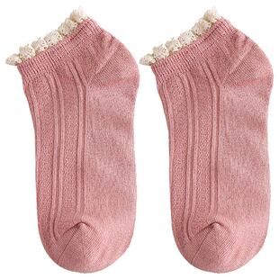 花边红色短袜子女夏薄款纯棉木耳边lolita红色蕾丝公主短筒袜日系