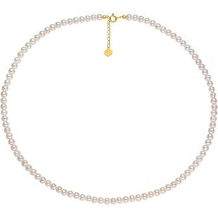 潮宏基小确幸珍爱心缘黄18k金珍珠项链淡水珠锁骨链生日礼物