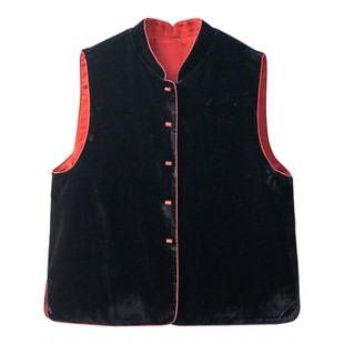 SILVIYE双面穿红色国风丝绒马甲复古时尚新中式提花立领背心马夹