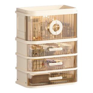 桌面化妆品收纳盒多层分区整理架双开门防尘折叠置物柜家用梳妆台