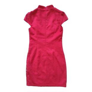 冬季红色修身包臀裙刺绣加厚短旗袍连衣裙高档优雅别致女礼服晚装