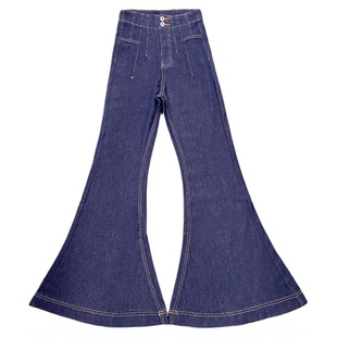 李李服饰设计感丹宁蓝微喇牛仔裤女25冬季新款高腰弹力鱼尾喇叭裤