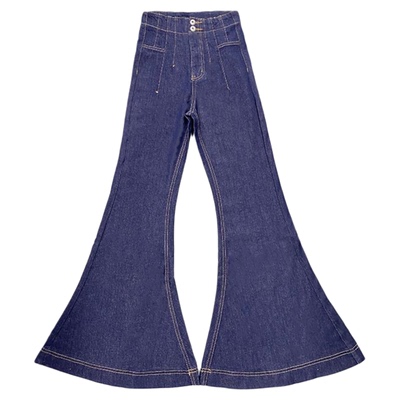 李李服饰设计感丹宁蓝微喇牛仔裤女25冬季新款高腰弹力鱼尾喇叭裤