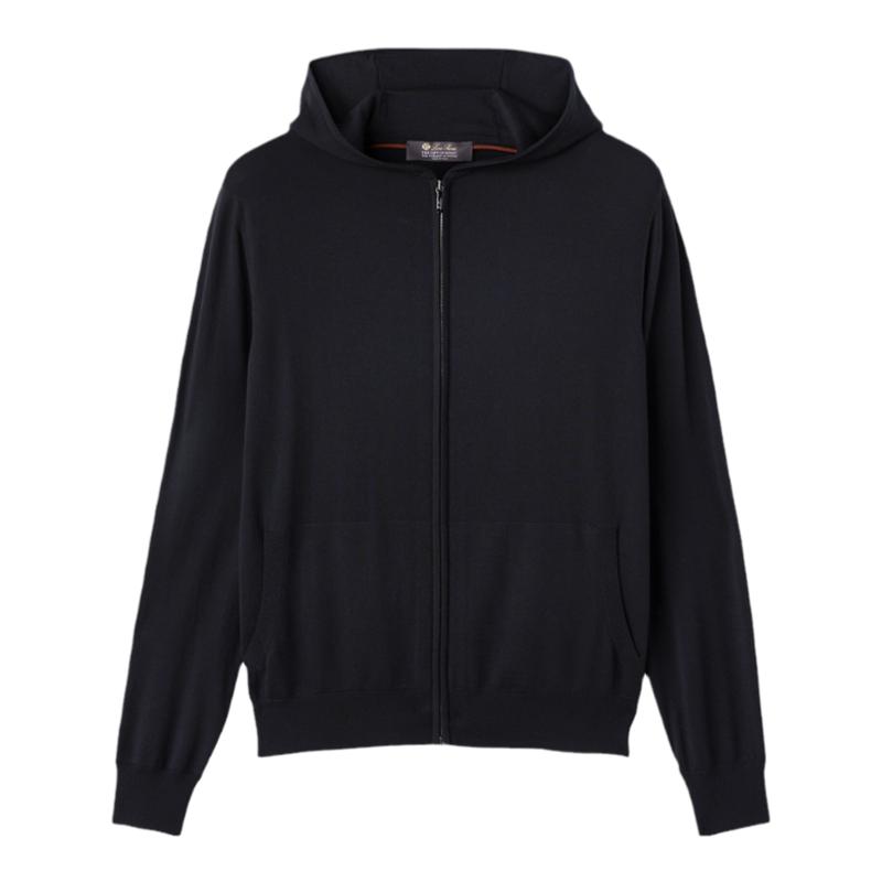 Loro Piana/诺悠翩雅男装拉链开合羊毛黑色连帽飞行员夹克