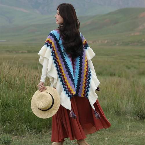 民族风斗篷围巾川西风云南披肩两用外搭旅游穿搭女2025新款披风