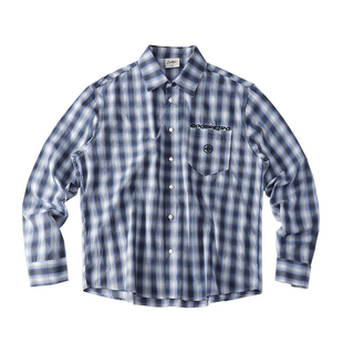 CoosRetro美式复古春季男休闲百搭宽松衬衣logo刺绣格子长袖衬衫