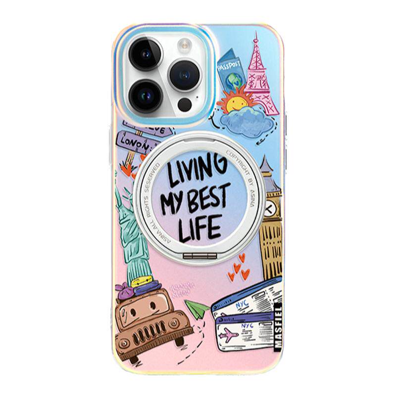 ANGYING × 旅行攻略适用苹果iPhone17ProMax手机壳16Pro磁吸带支架13高级感支点壳15旋转ip14小众高级感Lo5