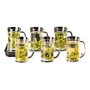 招待客人的杯子玻璃杯家用耐高温水杯套装6只大容量泡茶杯带把手