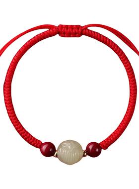 马年本命年和田玉小马红绳手链女