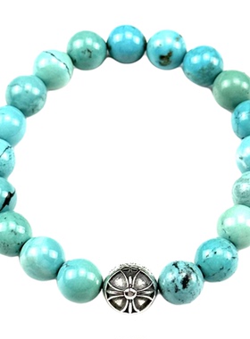 匠银JY 925纯银绿松石原矿哥特字母十字架十字花潮流手链手串