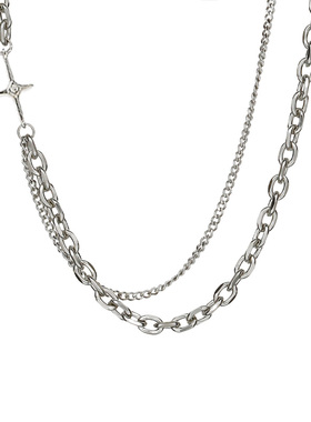 unbeaten十字架芒星钛钢项链男女