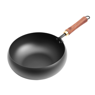 王源吉大肚铁锅手工锻打加深古法小铁锅家用无涂层精铸铁不粘炒锅