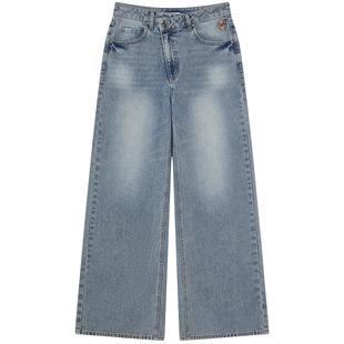 TEENIEWEENIE bearnova26年春季新款女装不对称斜门襟牛仔阔腿裤