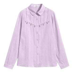 100%棉 春树缘正品全棉衬衫女春夏长袖开衫上衣女妈妈刺绣防晒衣