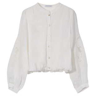 水云间白色苎麻衬衫外套女短款灯笼袖上衣长袖衬衣设计感小众2025