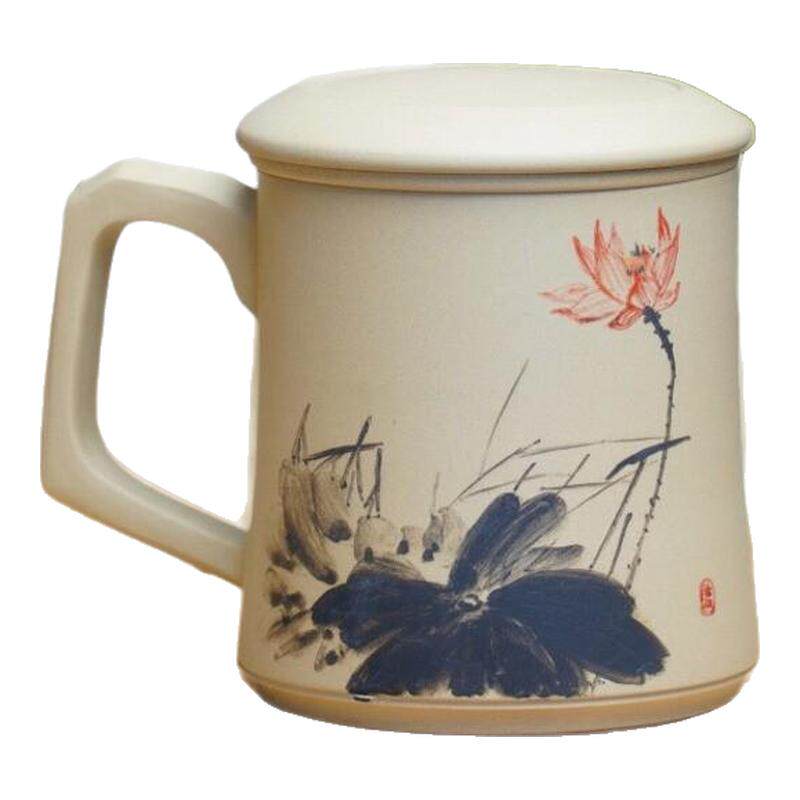 陶瓷手绘办公杯茶水分离马克杯