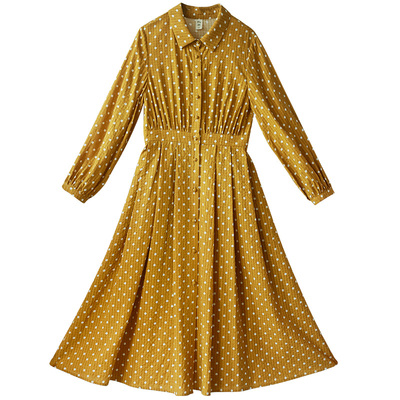 黄色气质衬衫连衣裙女春秋新款