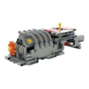 小小工程师国产积木科技模型带倒档6档变速箱超级V8发动机拼装MOC